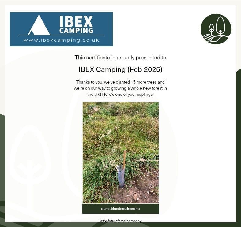IBEX Camping x The Future Forest Company Tree Sponsorship Certificate October - December 
