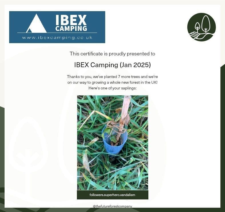 IBEX Camping x The Future Forest Company Nature Sponsorship Certificate October - December 2024