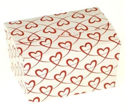 Ballotin Box 125g: White with Red Entwined Hearts