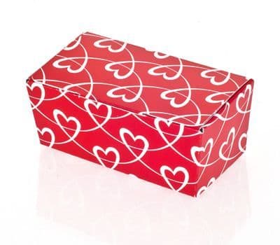 Ballotin Box 2 Choc: Red with White Entwined Hearts