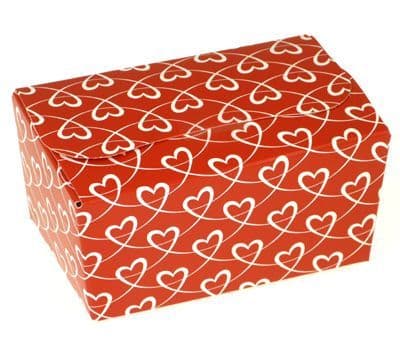 Ballotin Box 250g: Red with White Entwined Hearts