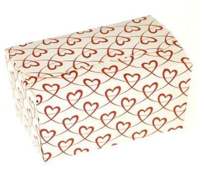 Ballotin Box 250g: White with Red Entwined Hearts