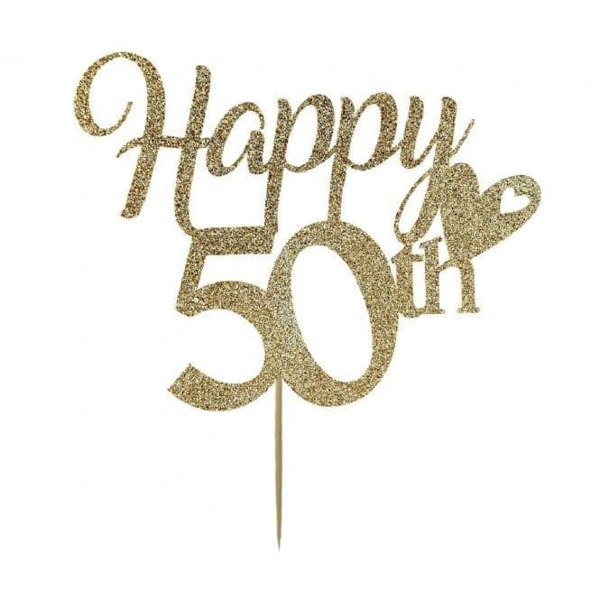 Kelsi-Marsh Krafts Glitter Card Cake Topper Light Gold Happy 50th - Main Image