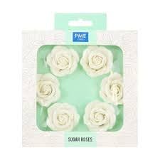 PME Edible Sugar Roses: White 45mm (box of 6)