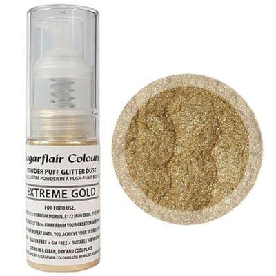 Sugarflair Powder Puff Edible Lustre Glitter Pump Spray 10g: Extreme Gold