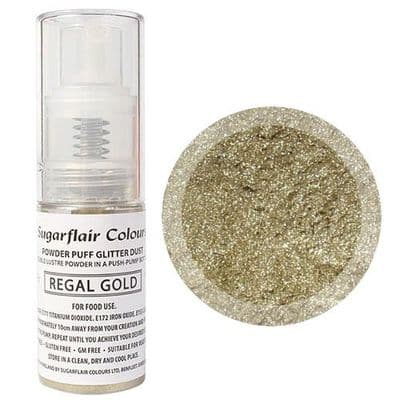Sugarflair Powder Puff Edible Lustre Glitter Pump Spray 10g: Regal Gold