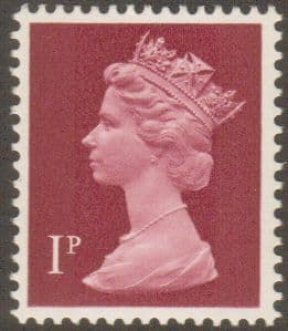 _X844g 1p Crimson Two Bands (Gum Arabic) (X Number Machin Stamps)