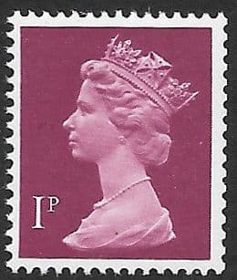 _X844y MISSING PHOSPHOR 1p Crimson FCP-DEX (X Number Machin Stamps)