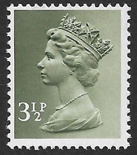 _X858by MISSING PHOSPHOR  3½p Bronze Green FCP-DEX (X Number Machin Stamps)