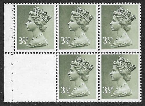 _X858by (UB44a) Booklet Pane MISSING PHOSPHOR  3½p Bronze Green FCP-DEX (X Number Machin Stamps)