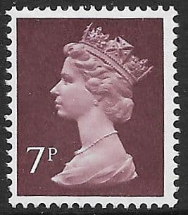 _X874y MISSING PHOSPHOR 7p Purple-Brown FCP-DEX (X Number Machin Stamps)