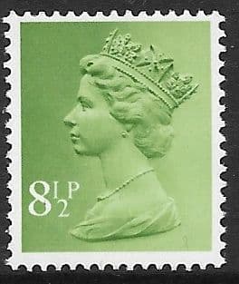 _X881y MISSING PHOSPHOR  8½p Light Yellowish-Green  FCP-DEX (X Number Machin Stamps)