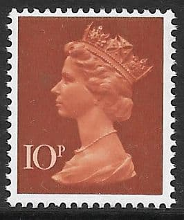 _X885y MISSING PHOSPHOR  10p Orange-Brown & Chestnut  FCP-PVA (X Number Machin Stamps)