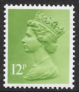 _X895y MISSING PHOSPHOR  12p Yellowish-Green FCP-DEX (X Number Machin Stamps)