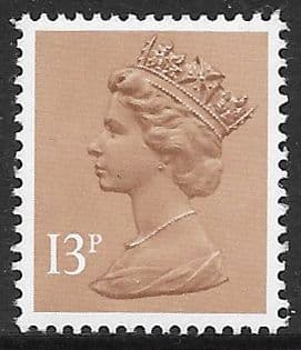 _X900y MISSING PHOSPHOR  13p Pale Chestnut  FCP-DEX (X Number Machin Stamps)