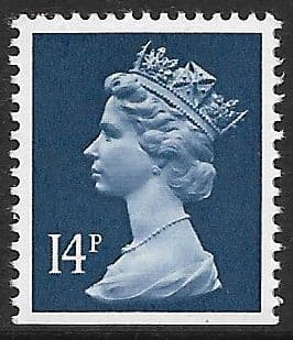 _X903y** MISSING PHOSPHOR 14p Deep Blue (Imperf Bottom) FCP-DEX (X Number Machin Stamps)