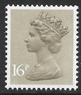 _X908y  MISSING PHOSPHOR  16p Olive-Drab ( FCP-DEX)  (X Number Machin Stamps)