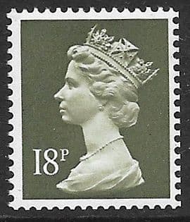 _X912y MISSING PHOSPHOR  18 p Deep Olive-Grey  ( FCP-DEX)  (X Number Machin Stamps)