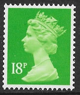 _X913y MISSING PHOSPHOR 18p Bright Green ( FCP-DEX) (X Number Machin Stamps)