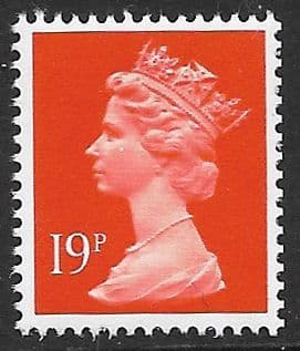 _X914y MISSING PHOSPHOR  19p Bright Orange-Red  ( FCP-DEX)  (X Number Machin Stamps)