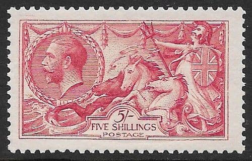 1913 SG401 5/- Rose-Carmine Seahorse Stamp Waterlow Mounted Mint (Stock SH0001)