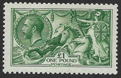 1913 SG403 £1 Green Seahorse Stamp Waterlow Fine Mounted Mint (Stock SH0002)