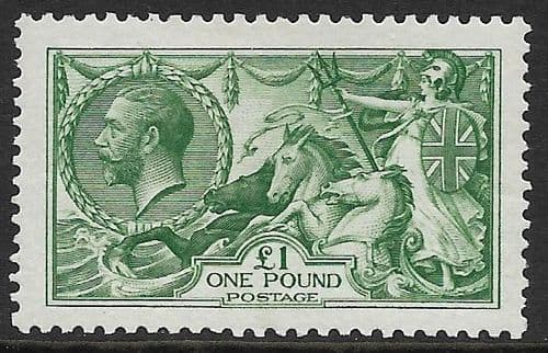 1913 SG403 £1 Green Seahorse Stamp Waterlow Fine Mounted Mint (Stock SH0003)