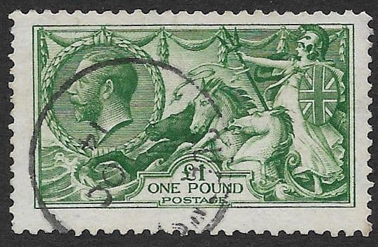 1913 SG403 1 Green Seahorse Stamp Waterlow Very Fine Used