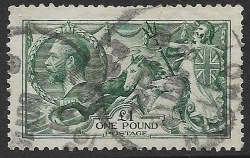 1913 SG404 £1 Dull Blue-Green Seahorse Stamp Waterlow Used (Stock SH0007)