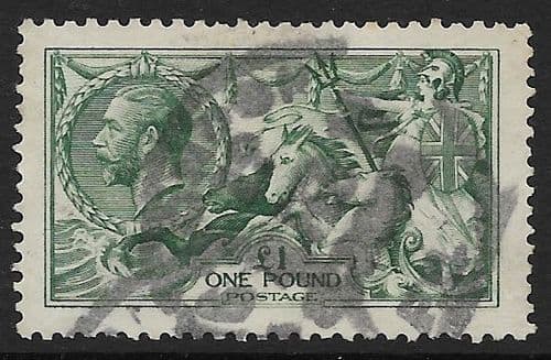 1913 SG404  £1 Dull Blue-Green Seahorse Stamp Waterlow Used (Stock SH0083)