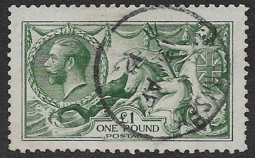 1913 SG404 £1 Dull Blue-Green Seahorse Stamp Waterlow Very Fine Used (Stock SH0006)