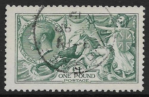 1913 SG404 £1 Dull Blue-Green Seahorse Stamp Waterlow Very Fine Used (Stock SH0077)