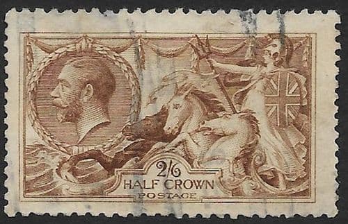1915 SG406 2s6d Yellow Brown Seahorse Stamp De La Rue Used (Stock SH0055)