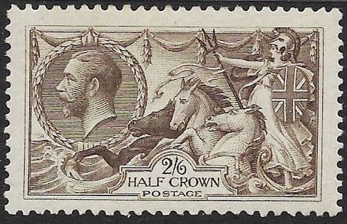 1918 SG413a 2/6d Olive Brown Seahorse Stamp Bradbury MOUNTED MINT (Stock SH0011)