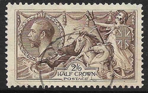 1918 SG413a 2/6d Olive Brown Seahorse Stamp Bradbury Very Fine Used (Stock SH0041)