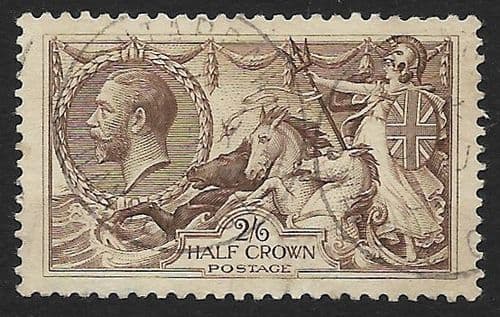 1918 SG413a 2/6d Olive Brown Seahorse Stamp Bradbury Very Fine Used (Stock SH0076)