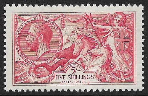 1918 SG416 5/- Rose Red Seahorse Stamp Bradbury MOUNTED MINT (Stock SH0016)