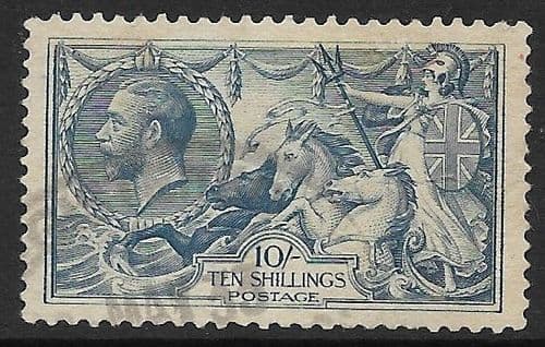 1918 SG417 10/- Dull Grey-Blue Seahorse Stamp Bradbury Fine Used (Stock SH0058)