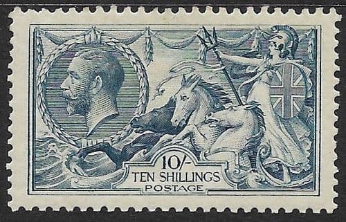 1918 SG417 10/- Dull Grey-Blue Seahorse Stamp Bradbury MOUNTED MINT (Stock SH0018)