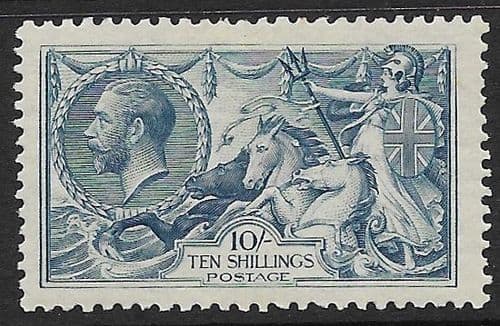 1918 SG417 10/- Dull Grey-Blue Seahorse Stamp Bradbury MOUNTED MINT (Stock SH0019)