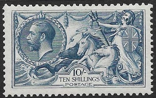 1918 SG417 10/- Dull Grey-Blue Seahorse Stamp Bradbury Unmounted Mint (Stock SH0020)