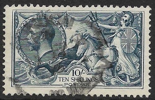 1918 SG417 10/- Dull Grey-Blue Seahorse Stamp Bradbury Used (Stock SH0065)