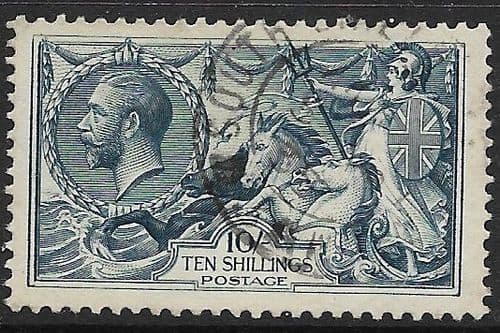 1918 SG417 10/- Dull Grey-Blue Seahorse Stamp Bradbury Very Fine Used (Stock SH0044)