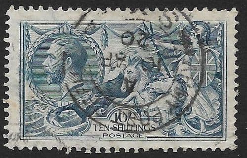1918 SG417 10/- Dull Grey-Blue Seahorse Stamp Bradbury Very Fine Used (Stock SH0053)