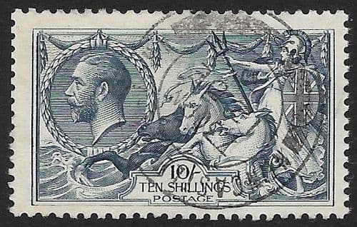 1918 SG417 10/- Dull Grey-Blue Seahorse Stamp Bradbury Very Fine Used (Stock SH0075)