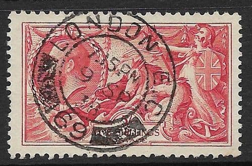 1934 SG451 5/- Rose Red Re-Engraved Seahorse Stamp Fine Used (Stock SH0048)