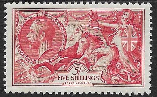 1934 SG451 5/- Rose Red Re-Engraved Seahorse Stamp MOUNTED MINT (Stock SH0030)