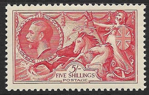 1934 SG451 5/- Rose Red Re-Engraved Seahorse Stamp Unmounted Mint (Stock SH0034)