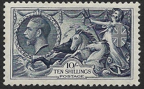 1934 SG452 10/- Dull Grey-Blue Re-Engraved Seahorse Stamp MOUNTED MINT (Stock SH0031)