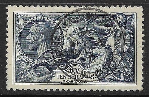 1934 SG452 10/- Dull-Grey Blue Re-Engraved Seahorse Stamp Very Fine Used (Stock SH0050)